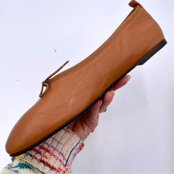 NEW Everlane Toasted Almond Tan Italian Leather The Day Tie Ballet Flat Size 9 - Picture 6 of 13
